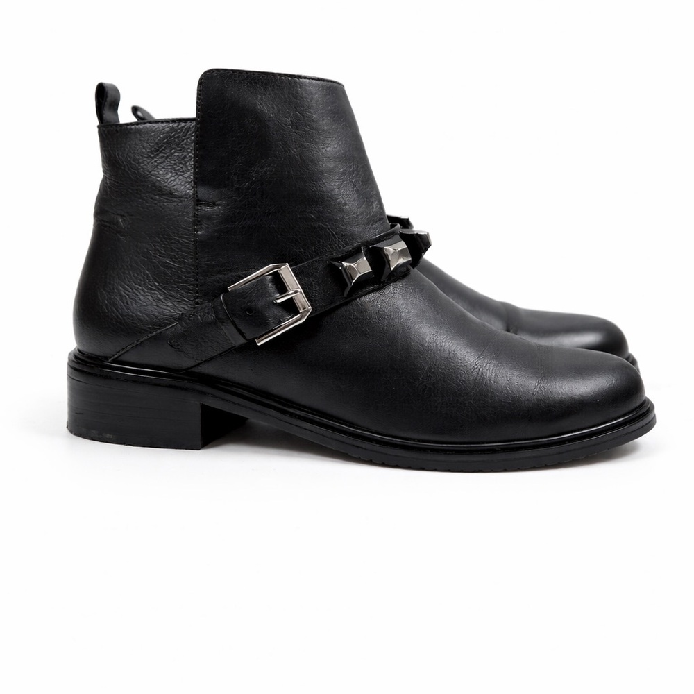 Balidoner Black Leather Studded & Ankle Buckle Black Leather Ankle Boots Size 38 - Picture 3 of 16